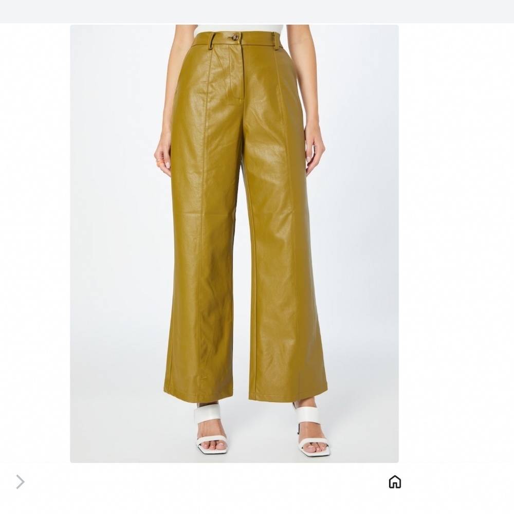 FRNCH Paris Faux Leather Wide Leg Pants Women’s XS Chartreuse Mustard Yellow